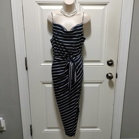 Ralph Lauren Size 14 Navy and White Maxi Dress- 100% Polyester - Picture 1 of 9